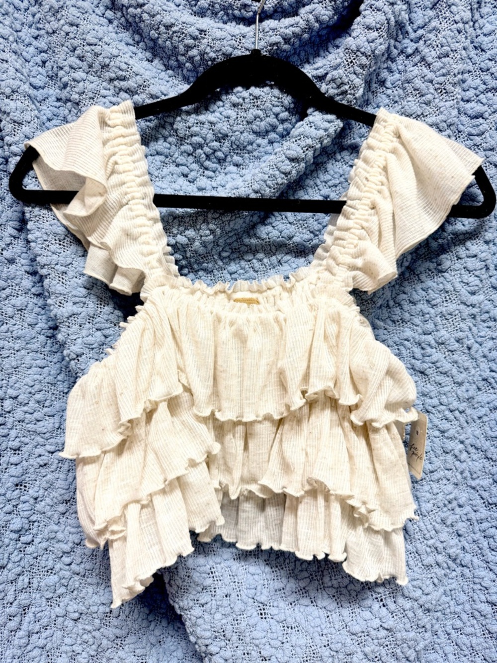 Free People Cream Ruffled Cropped Tank